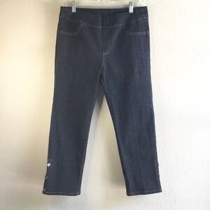 Denim wide leg cotton blend 3 buttons very stretchy dark blue size M 32” waist